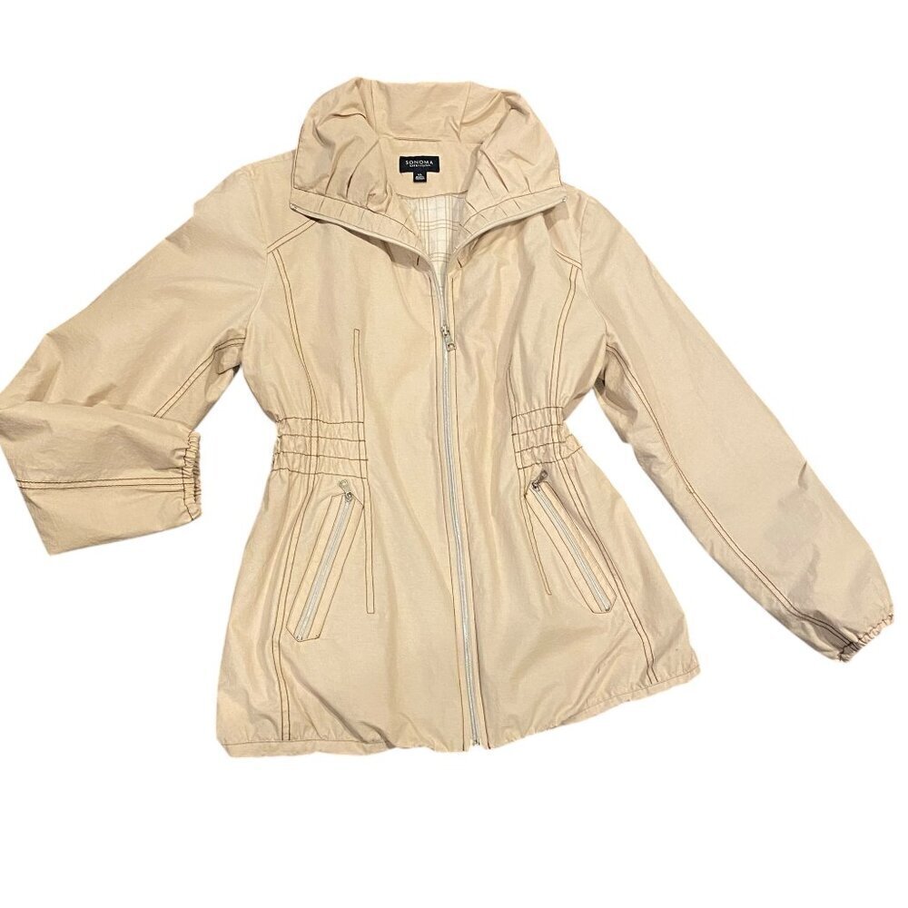 Sonoma Life +‎ Style Spring Jacket Full Zip Nipped In Smock Waist XL Beige #328B